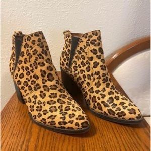 Leopard Print Ankle Boots size 8.5 with three-inch block heel.